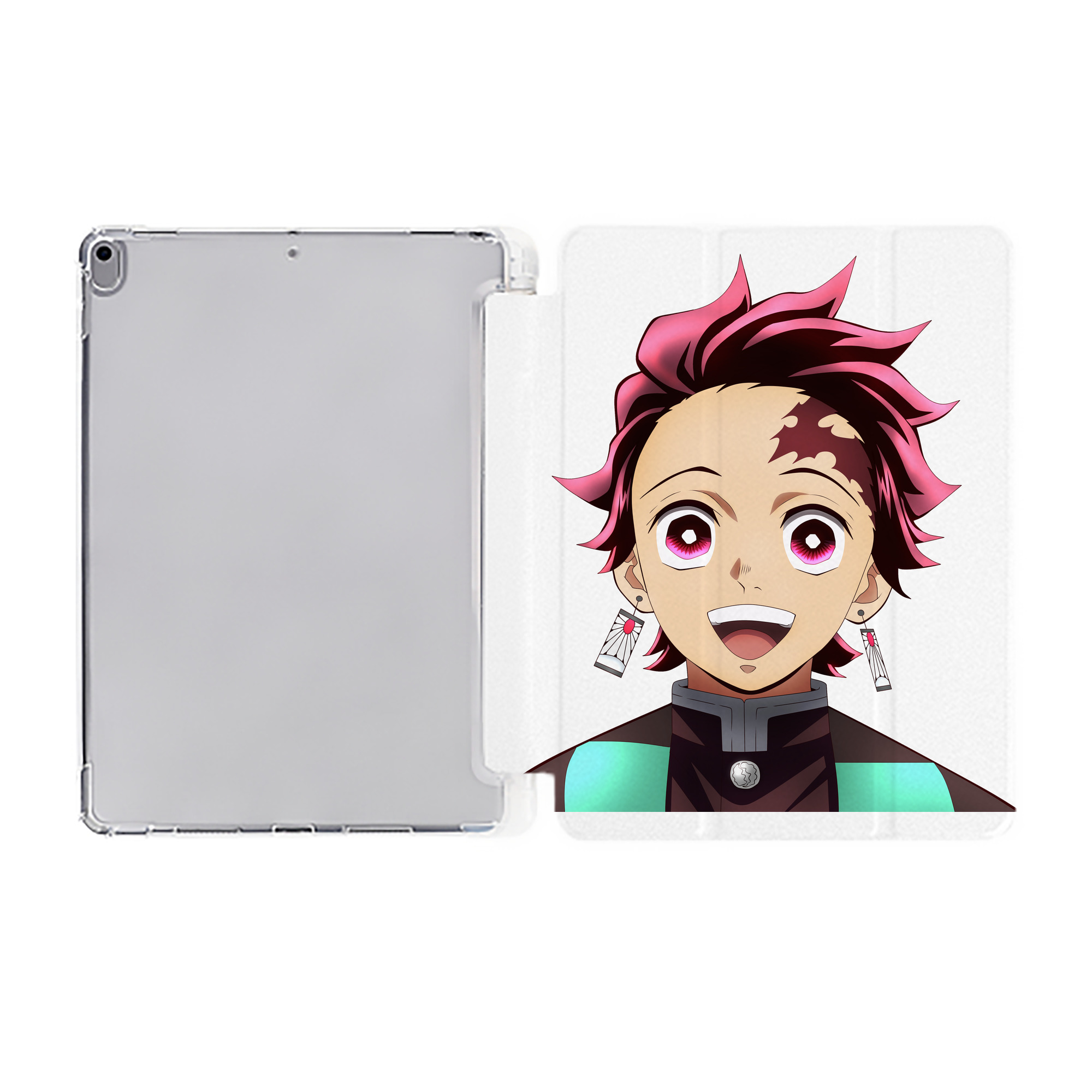 （画像用） 鬼滅の刃 竈門 炭治郎／かまど たんじろう Kamado Tanjirou IPad ケース ペン収納付き 三つ折りスタンド PUレザー×シリコン 対応機種9.5/10.5/10.9インチ